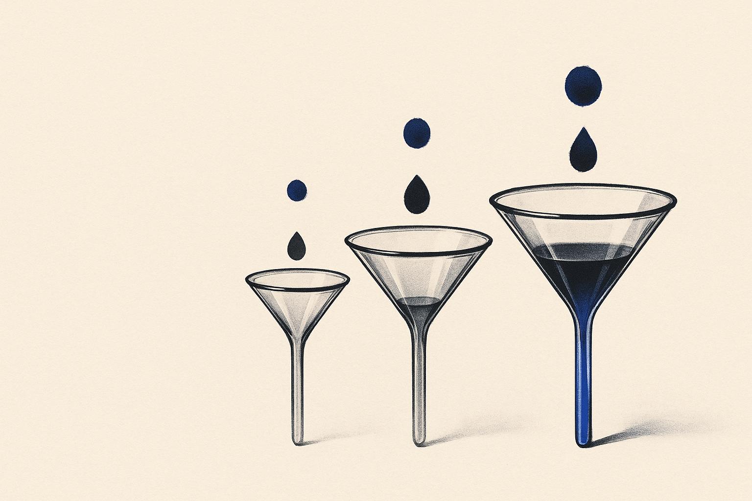 Editorial cover illustration for "LazyApply vs Sonara vs Sottos · Apply: 30-Day Test" — liquid-glass forms on cream paper with indigo accent.